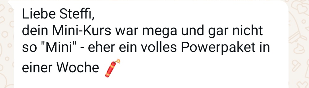 Kundenstimme Telegram Experience "Minikurs voller Power" Kundenstimme zur Telegram Experience: Der Kurs ist voller Power!"